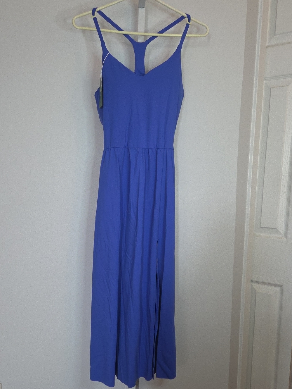 NWT Halara Breezeful Midi Dress L Blue Racerback High Low Pockets No Shorts